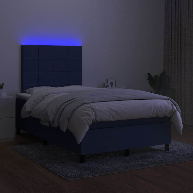 vidaXL kék szövet rugós és LED-es ágy matraccal 120x190 cm