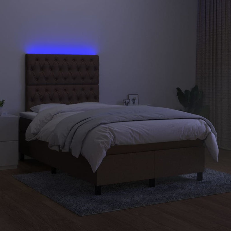 vidaXL barna szövet rugós és LED-es ágy matraccal 120x190 cm