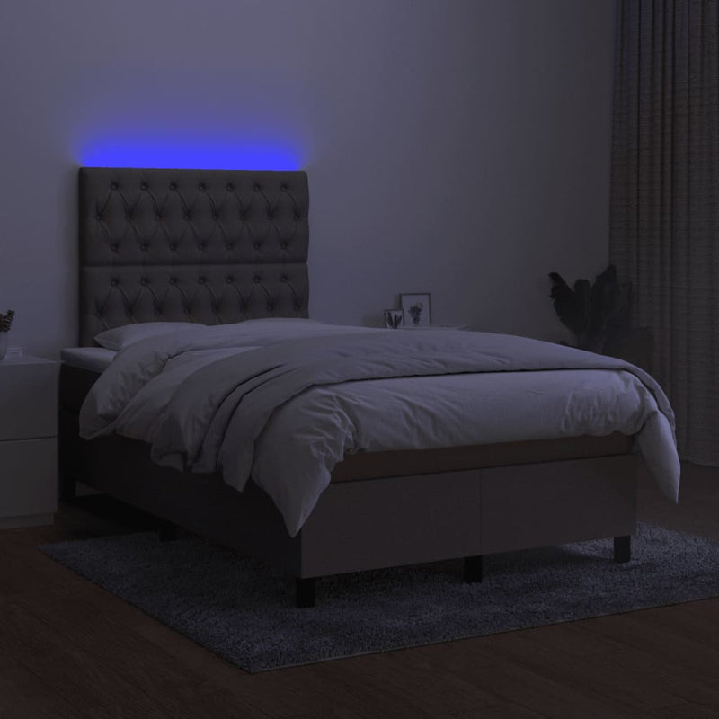 vidaXL tópszínű szövet rugós és LED-es ágy matraccal 120x190cm