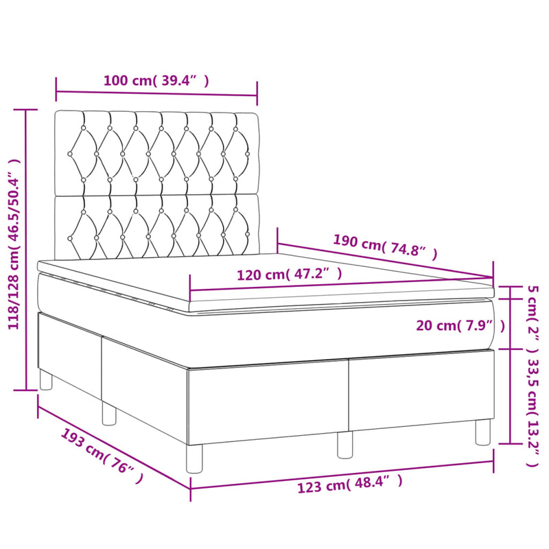 vidaXL tópszínű szövet rugós és LED-es ágy matraccal 120x190cm