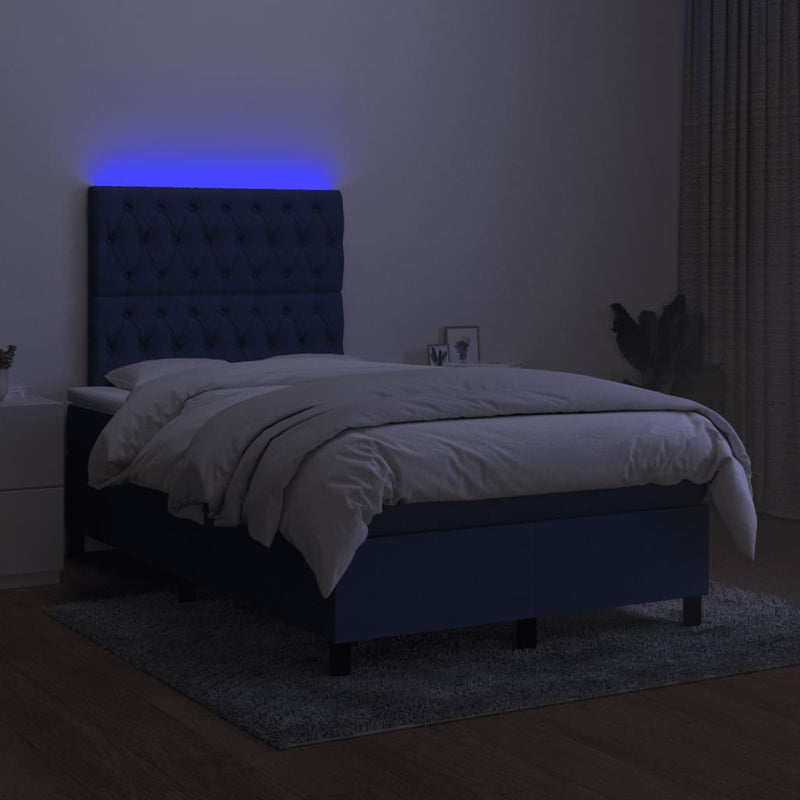 vidaXL kék szövet rugós és LED-es ágy matraccal 120x190 cm