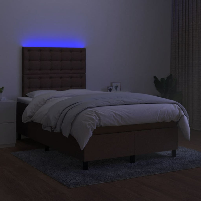 vidaXL barna szövet rugós és LED-es ágy matraccal 120x190 cm