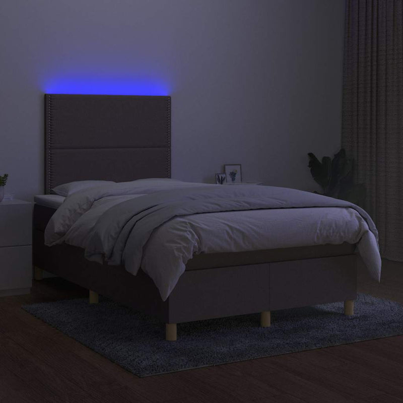 vidaXL tópszínű szövet rugós és LED-es ágy matraccal 120x190cm