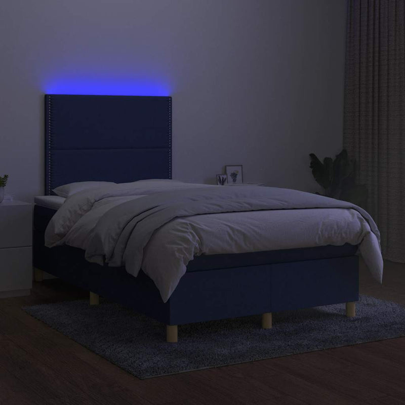 vidaXL kék szövet rugós és LED-es ágy matraccal 120x190 cm
