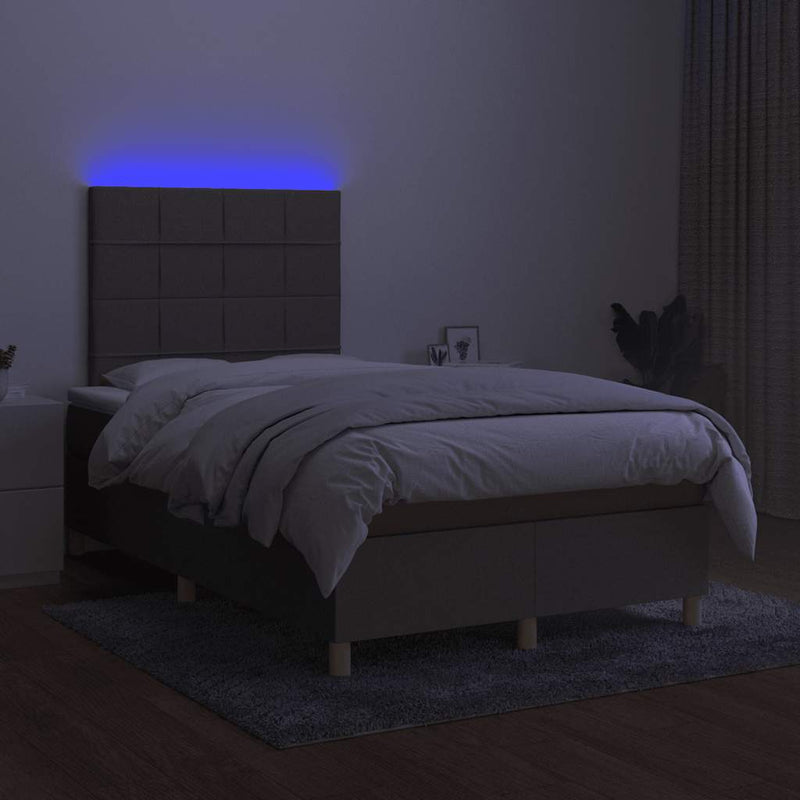vidaXL tópszínű szövet rugós és LED-es ágy matraccal 120x190cm