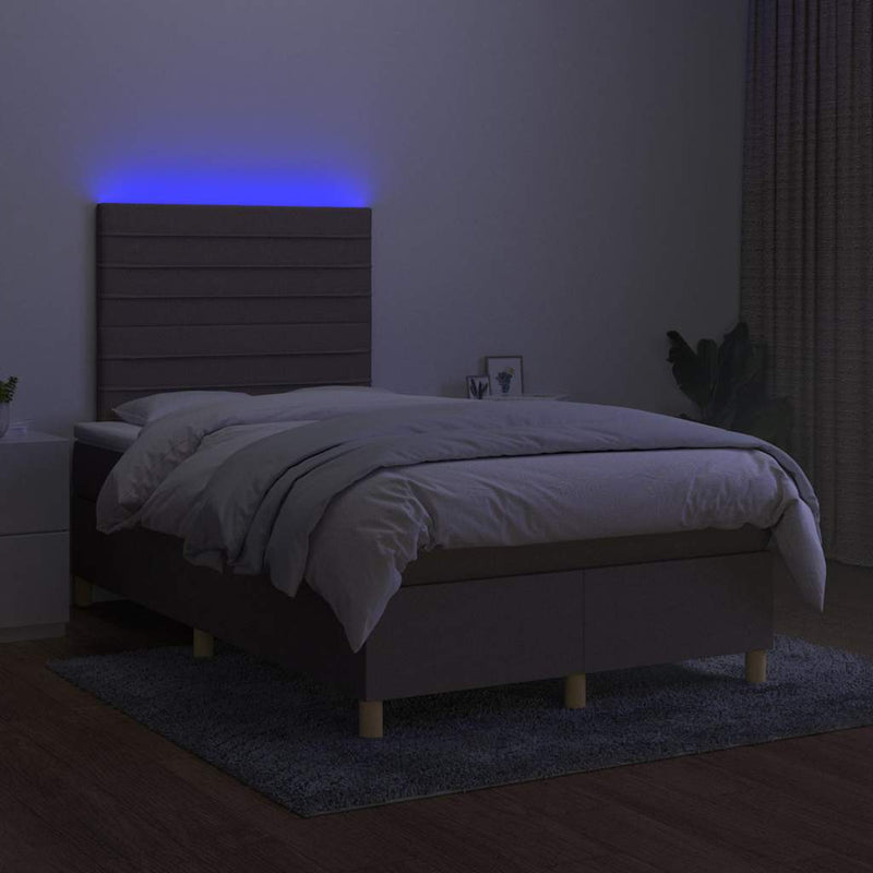 vidaXL tópszínű szövet rugós és LED-es ágy matraccal 120x190cm