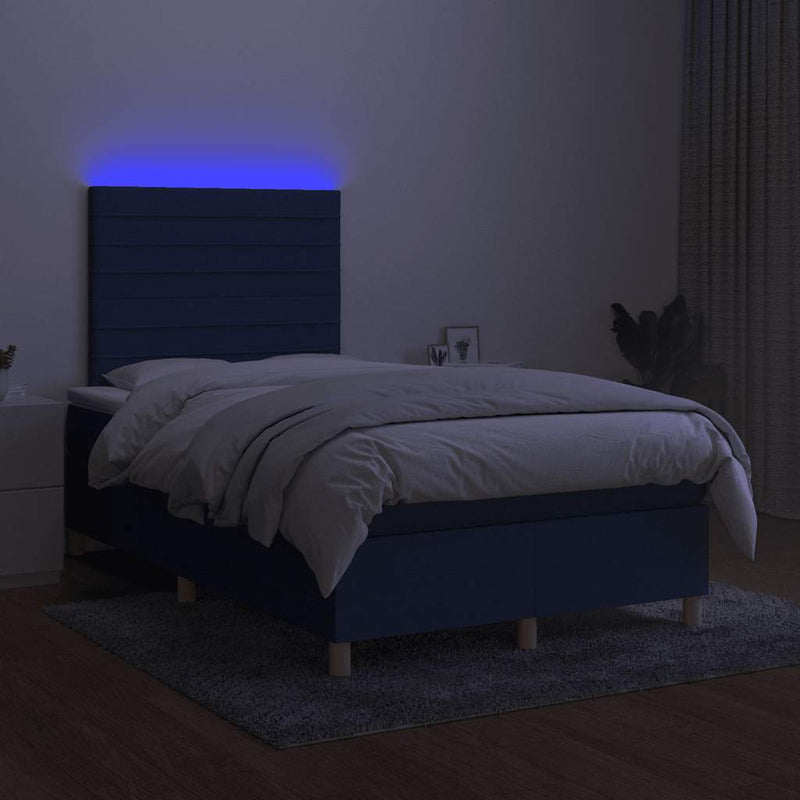 vidaXL kék szövet rugós és LED-es ágy matraccal 120x190 cm