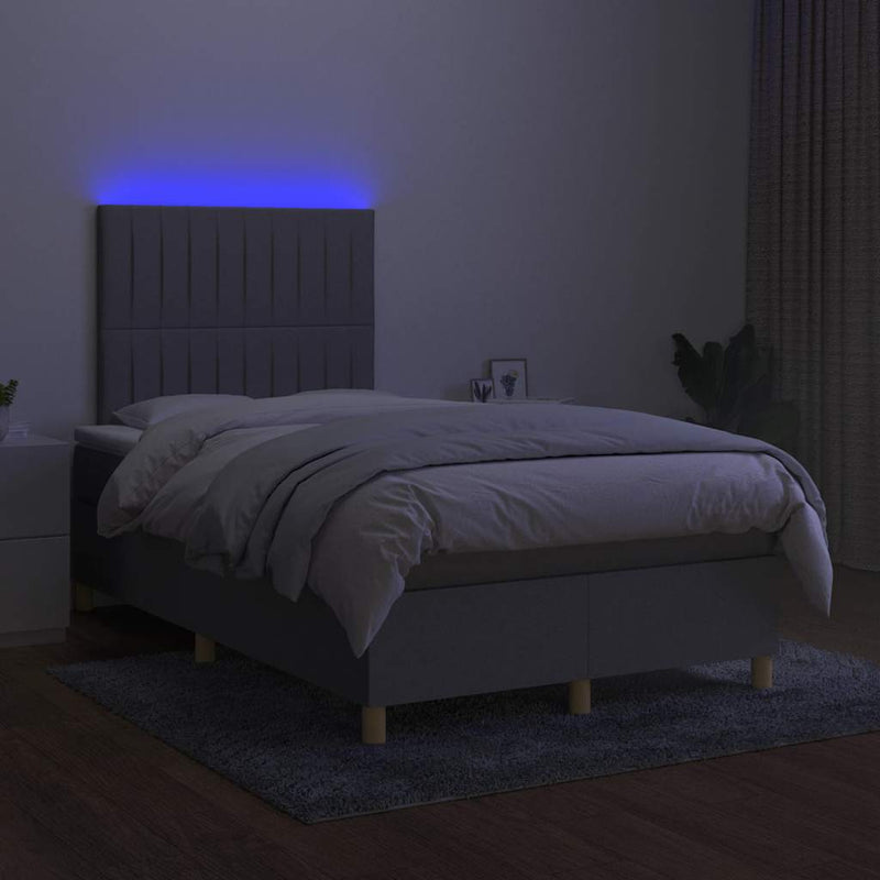 vidaXL világosszürke szövet rugós és LED-es ágy matraccal 120x190 cm