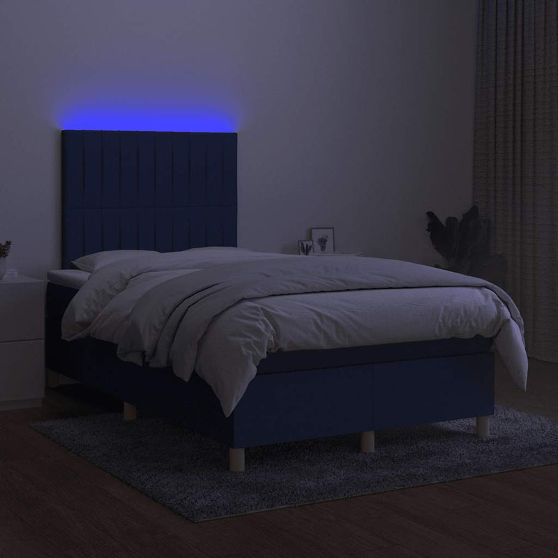 vidaXL kék szövet rugós és LED-es ágy matraccal 120x190 cm