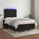 vidaXL fekete szövet rugós és LED-es ágy matraccal 120x190 cm