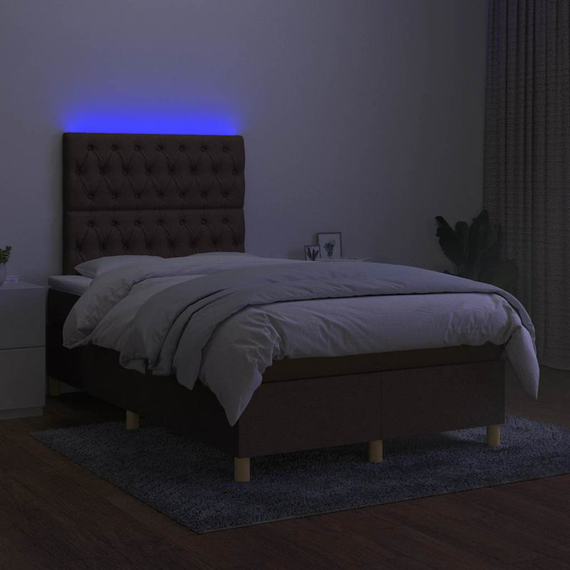vidaXL barna szövet rugós és LED-es ágy matraccal 120x190 cm