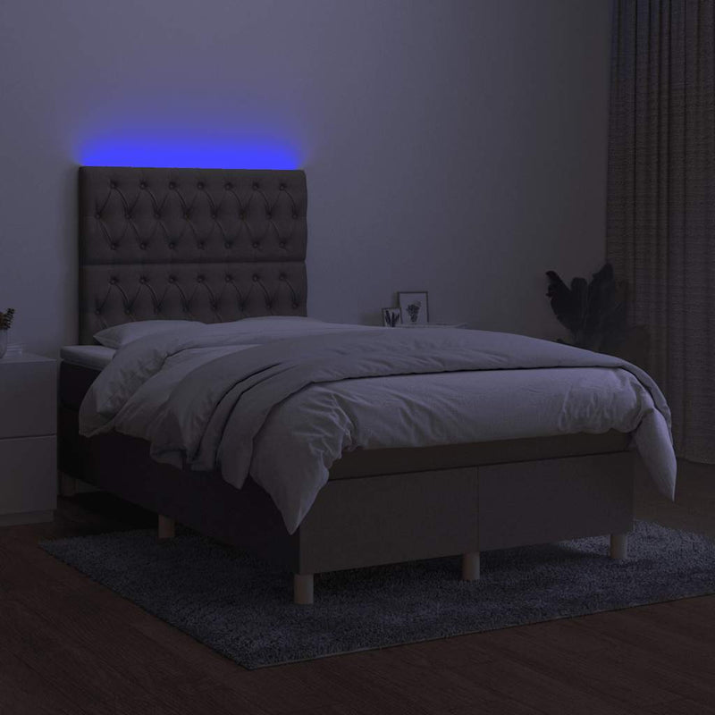 vidaXL tópszínű szövet rugós és LED-es ágy matraccal 120x190cm
