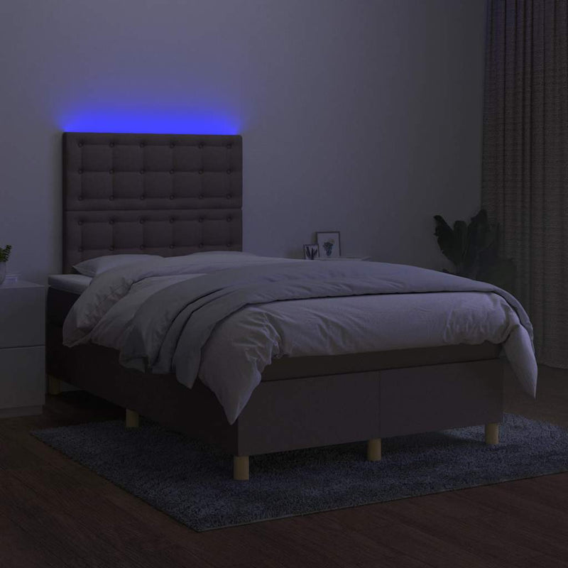 vidaXL tópszínű szövet rugós és LED-es ágy matraccal 120x190cm