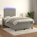 vidaXL világosszürke bársony rugós és LED-es ágy matraccal 120x190 cm