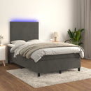 vidaXL sötétszürke bársony rugós és LED-es ágy matraccal 120x190 cm