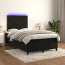 vidaXL fekete bársony rugós és LED-es ágy matraccal 120x190 cm