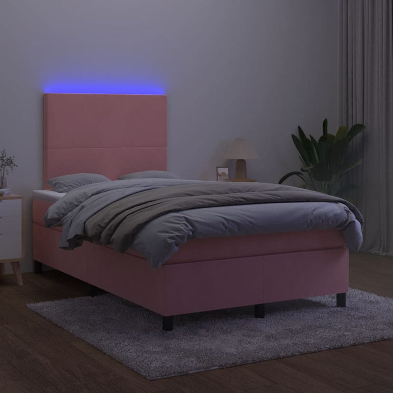 vidaXL rózsaszín bársony rugós és LED-es ágy matraccal 120 x 190 cm