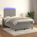 vidaXL világosszürke bársony rugós és LED-es ágy matraccal 120x190 cm