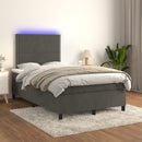 vidaXL sötétszürke bársony rugós és LED-es ágy matraccal 120x190 cm