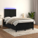 vidaXL fekete bársony rugós és LED-es ágy matraccal 120x190 cm