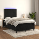 vidaXL fekete bársony rugós és LED-es ágy matraccal 120x190 cm