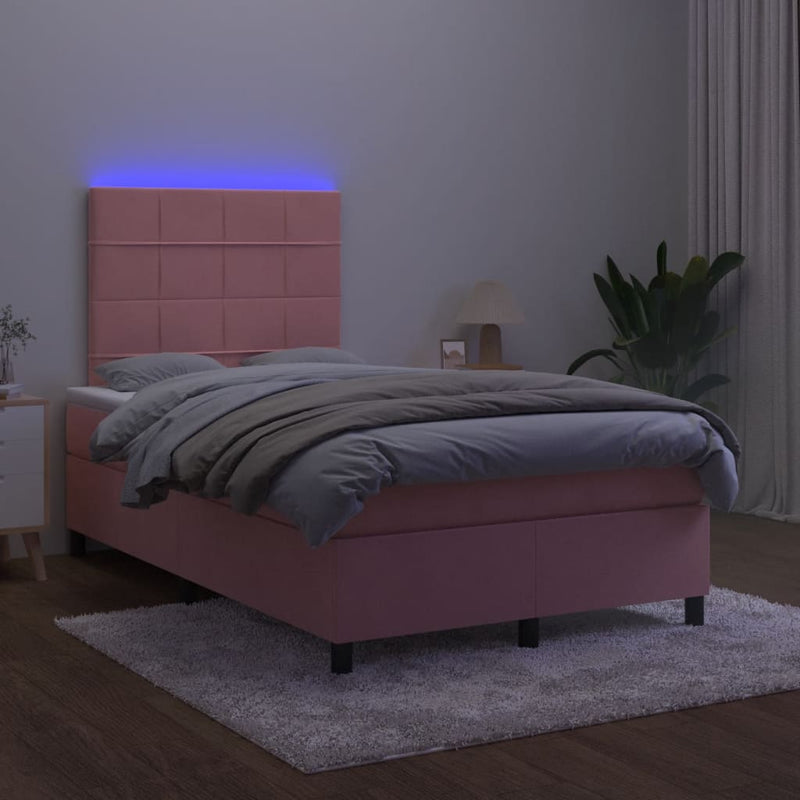vidaXL rózsaszín bársony rugós és LED-es ágy matraccal 120 x 190 cm