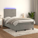 vidaXL világosszürke bársony rugós és LED-es ágy matraccal 120x190 cm