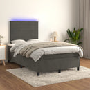 vidaXL sötétszürke bársony rugós és LED-es ágy matraccal 120x190 cm