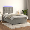 vidaXL világosszürke bársony rugós és LED-es ágy matraccal 120x190 cm