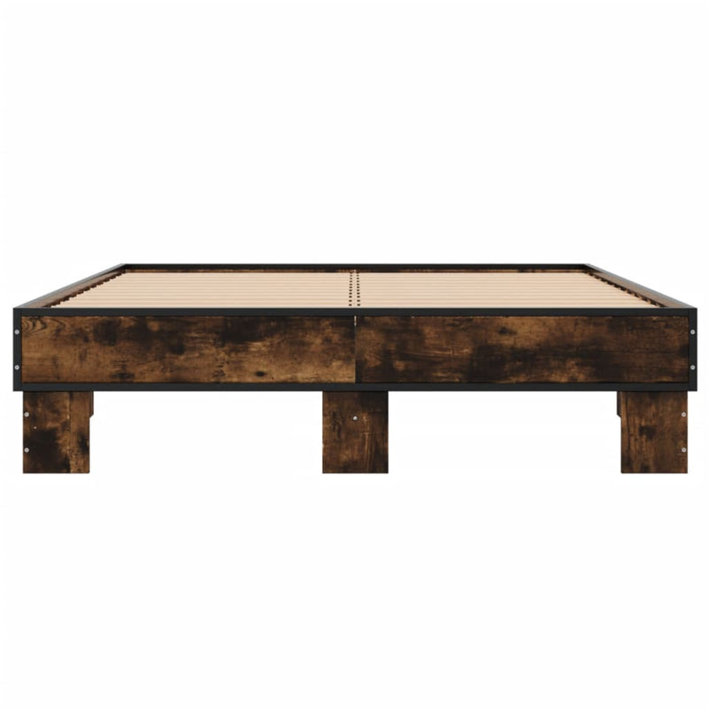 vidaXL füstös tölgyszínű szerelt fa és fém ágykeret 120 x 190 cm