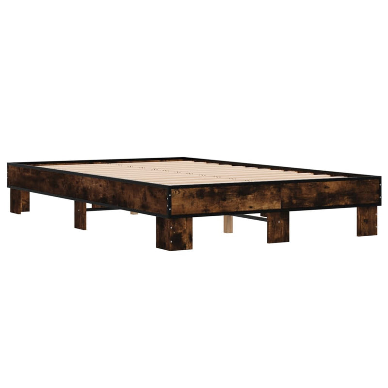 vidaXL füstös tölgyszínű szerelt fa és fém ágykeret 120 x 190 cm