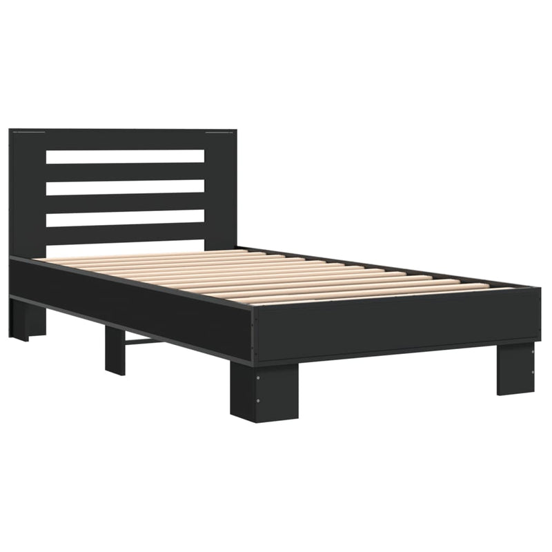 vidaXL fekete szerelt fa és fém ágykeret 90 x 190 cm