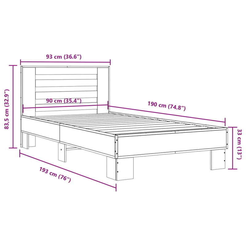 vidaXL fekete szerelt fa és fém ágykeret 90 x 190 cm
