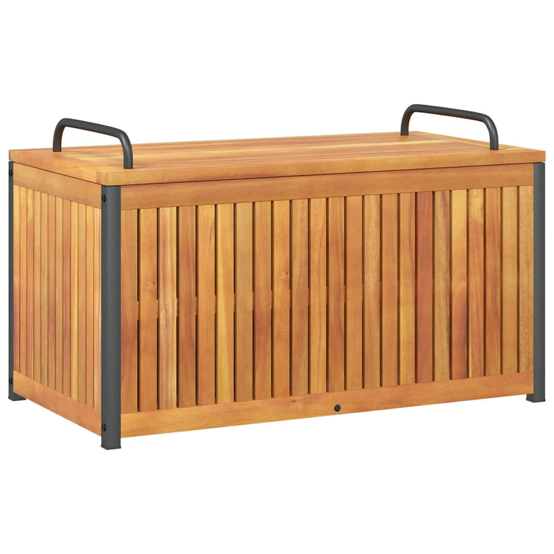 vidaXL tömör akácfa és acél kültéri párnatartó láda 85 x 45 x 45/53 cm