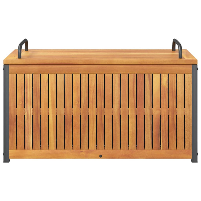vidaXL tömör akácfa és acél kültéri párnatartó láda 85 x 45 x 45/53 cm
