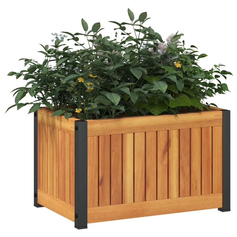vidaXL tömör akácfa és acél kerti virágtartó 45 x 30 x 27,5 cm
