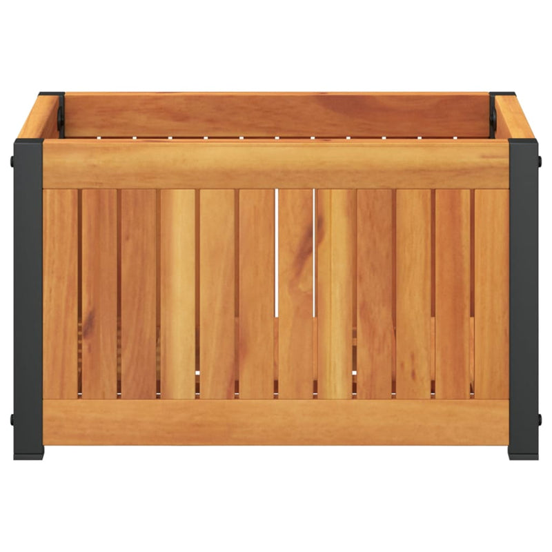 vidaXL tömör akácfa és acél kerti virágtartó 45 x 30 x 27,5 cm