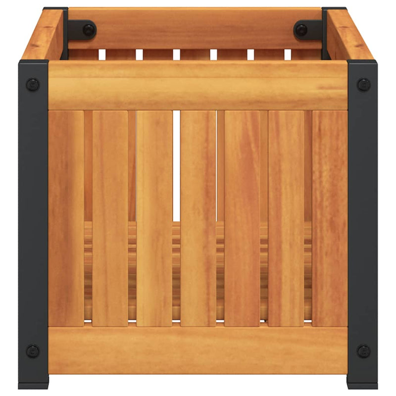 vidaXL tömör akácfa és acél kerti virágtartó 45 x 30 x 27,5 cm
