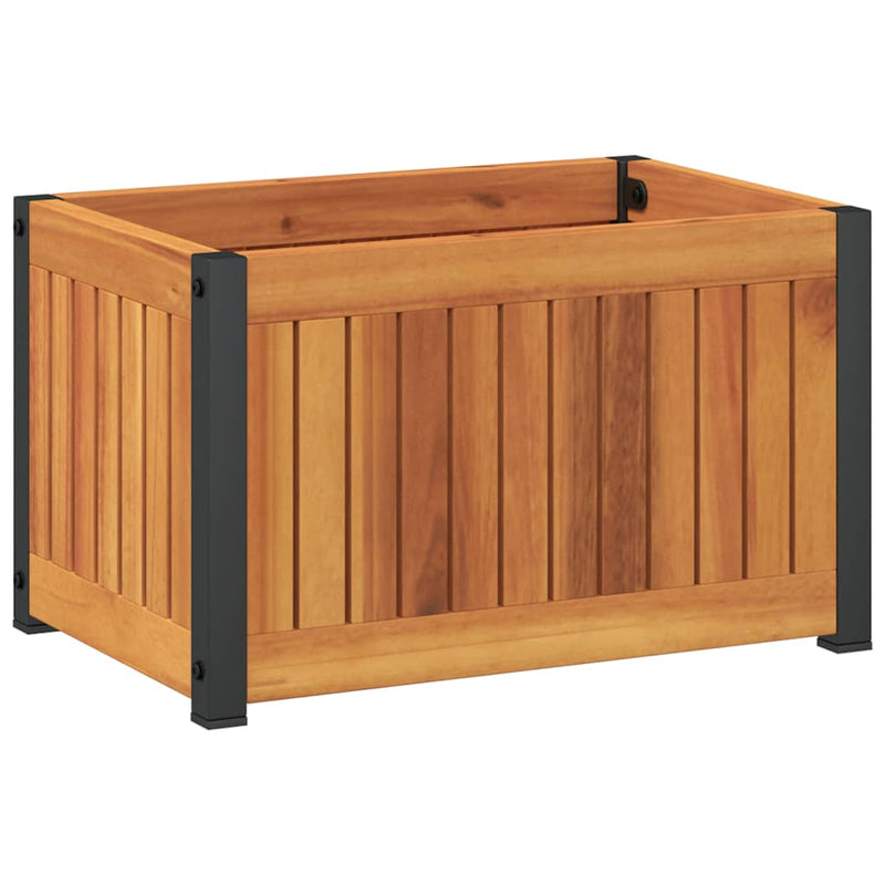 vidaXL tömör akácfa és acél kerti virágtartó 45 x 30 x 27,5 cm