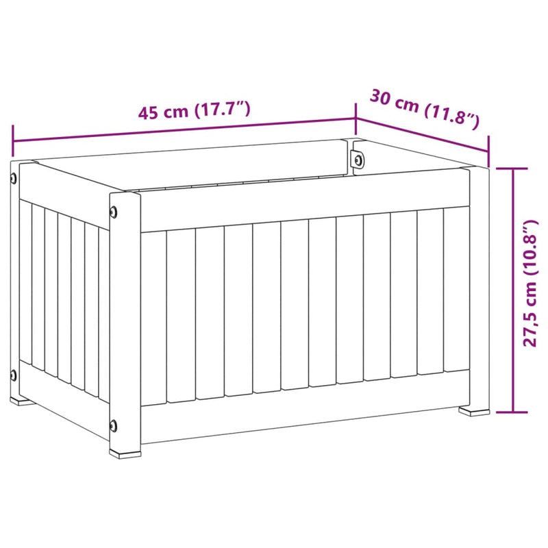 vidaXL tömör akácfa és acél kerti virágtartó 45 x 30 x 27,5 cm