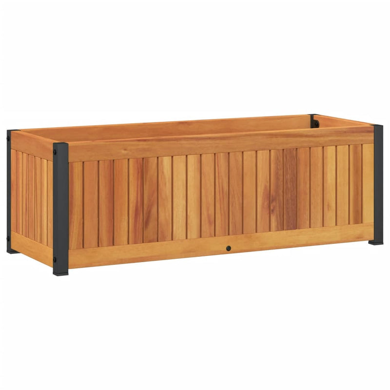 vidaXL tömör akácfa és acél kerti virágtartó 80 x 30 x 27,5 cm