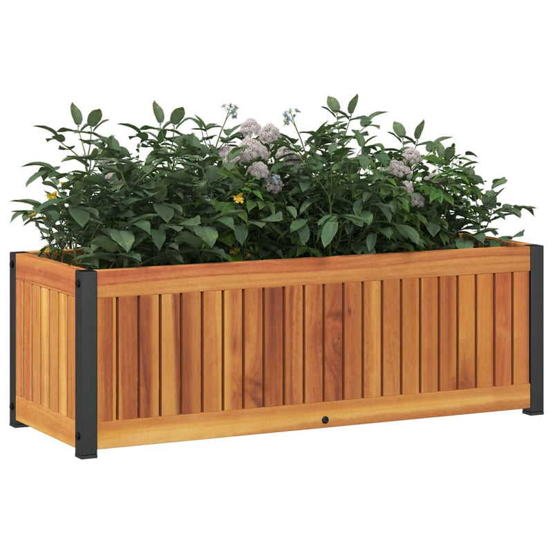 vidaXL tömör akácfa és acél kerti virágtartó 80 x 30 x 27,5 cm