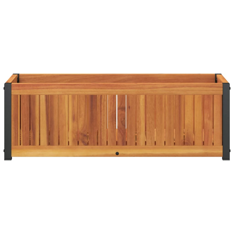 vidaXL tömör akácfa és acél kerti virágtartó 80 x 30 x 27,5 cm