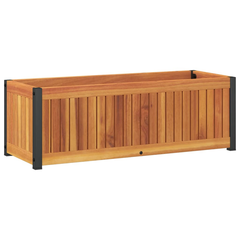 vidaXL tömör akácfa és acél kerti virágtartó 80 x 30 x 27,5 cm