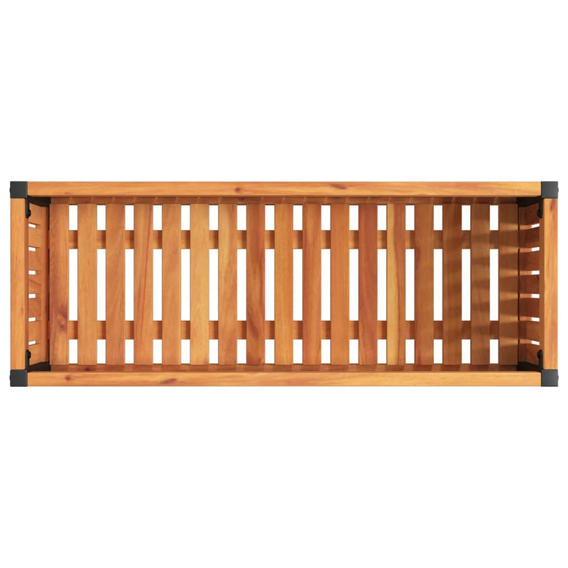 vidaXL tömör akácfa és acél kerti virágtartó 80 x 30 x 27,5 cm