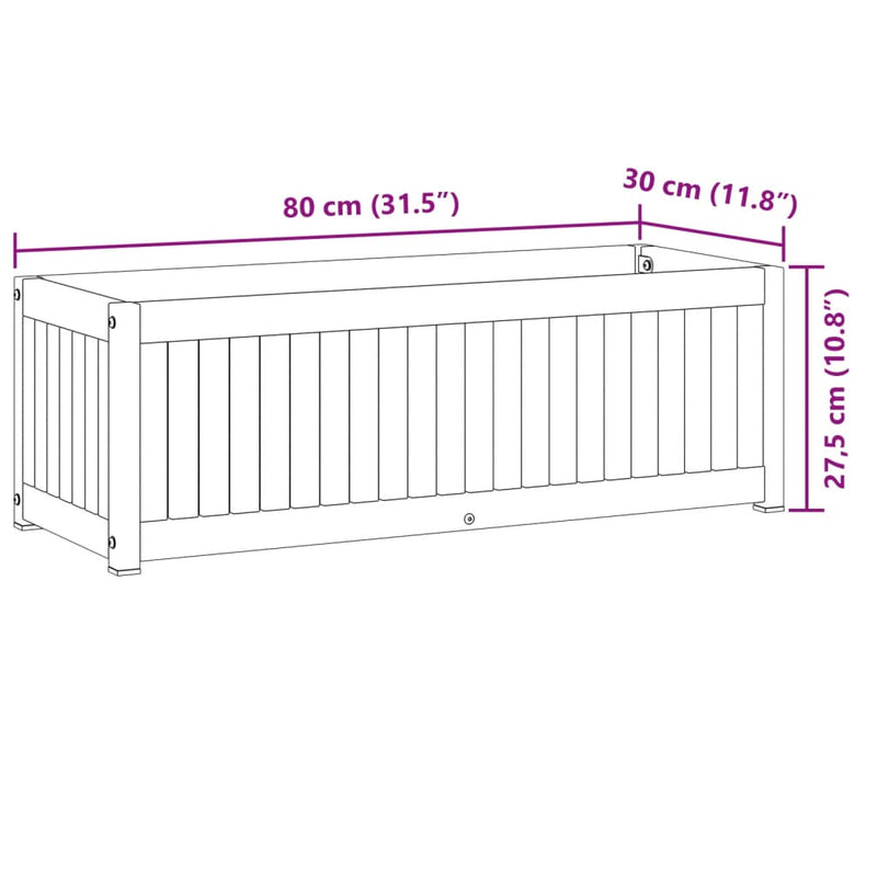 vidaXL tömör akácfa és acél kerti virágtartó 80 x 30 x 27,5 cm