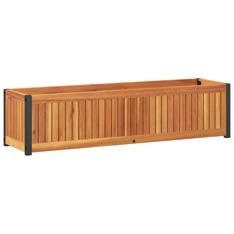 vidaXL tömör akácfa és acélkerti virágtartó 110 x 30 x 27,5 cm