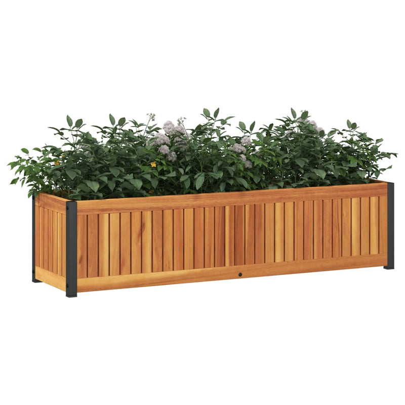 vidaXL tömör akácfa és acélkerti virágtartó 110 x 30 x 27,5 cm