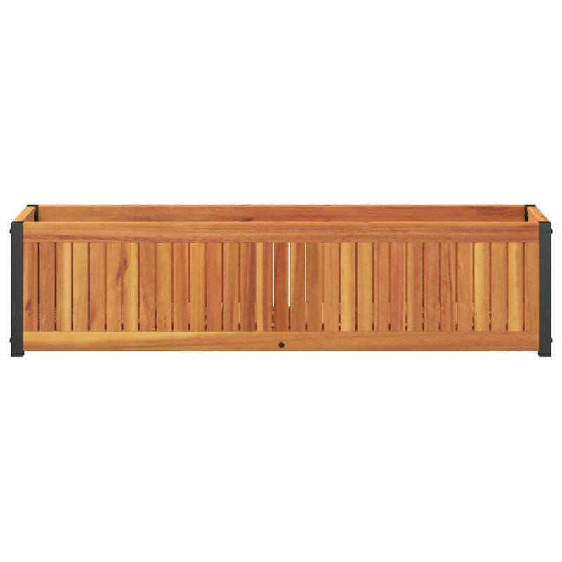 vidaXL tömör akácfa és acélkerti virágtartó 110 x 30 x 27,5 cm