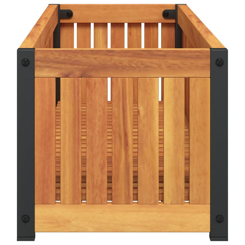 vidaXL tömör akácfa és acélkerti virágtartó 110 x 30 x 27,5 cm